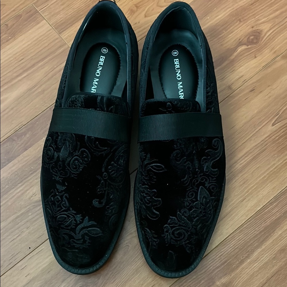 Bruno Marc Sophisticated Black Tuxedo Shoe, Velvet Slip-On Loafers